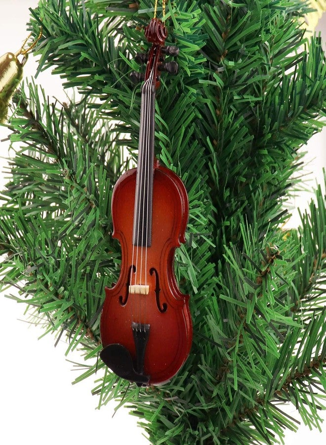 Dselvgvu Wooden String Miniature Violin Hanging Ornament Mini Musical Instrument Replica Holiday Tree Home Decoration Display Ornament (4.72" Violin) - Image 4
